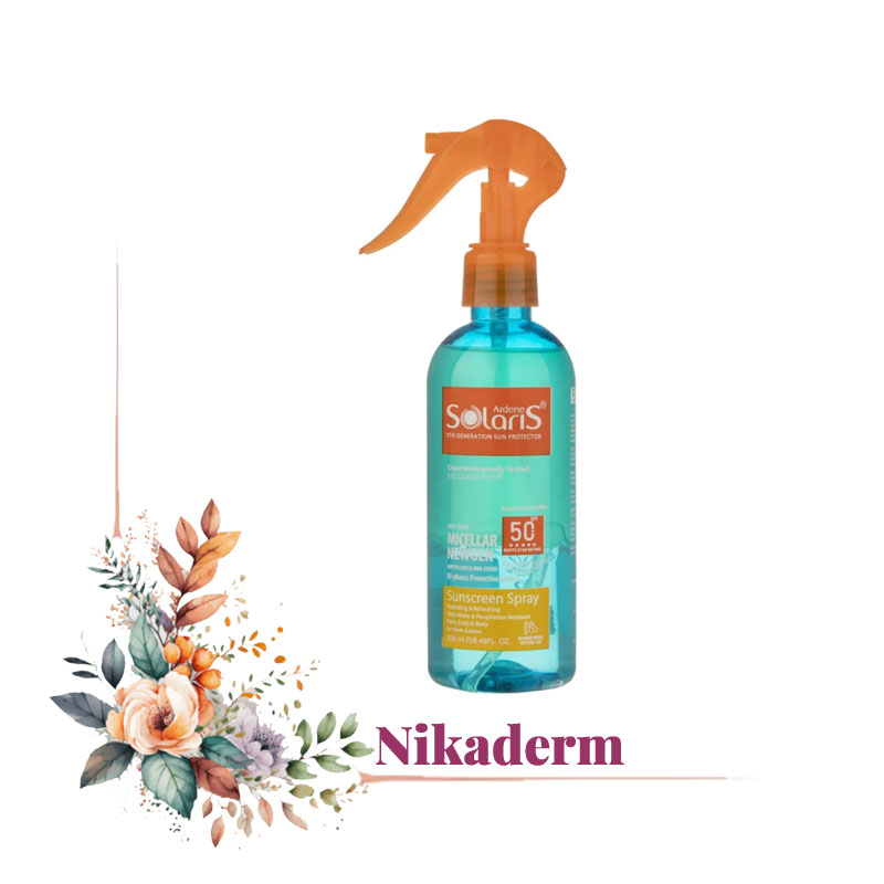 اسپری ضد آفتاب دوفاز بی‌رنگ آردن سولاریس، SPF 50، مدل Micellar Newgen