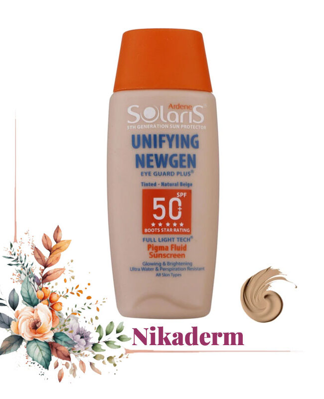 فلوئید ضدآفتاب آردن سولاریس +SPF50 مدل Unifying Newgen بژ طبیعی مناسب انواع پوست، حجم 75 میلی‌لیتر