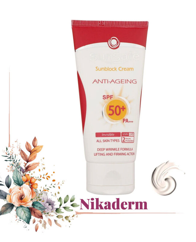کرم ضدآفتاب و ضدچروک سان سیف SPF50 بدون رنگ محافظت دو ساعته حجم 50 میلی‌لیتر