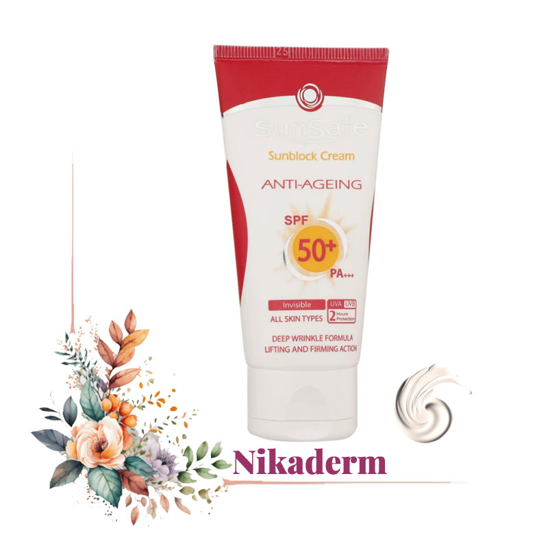کرم ضدآفتاب و ضدچروک سان سیف SPF50 بدون رنگ محافظت دو ساعته حجم 50 میلی‌لیتر